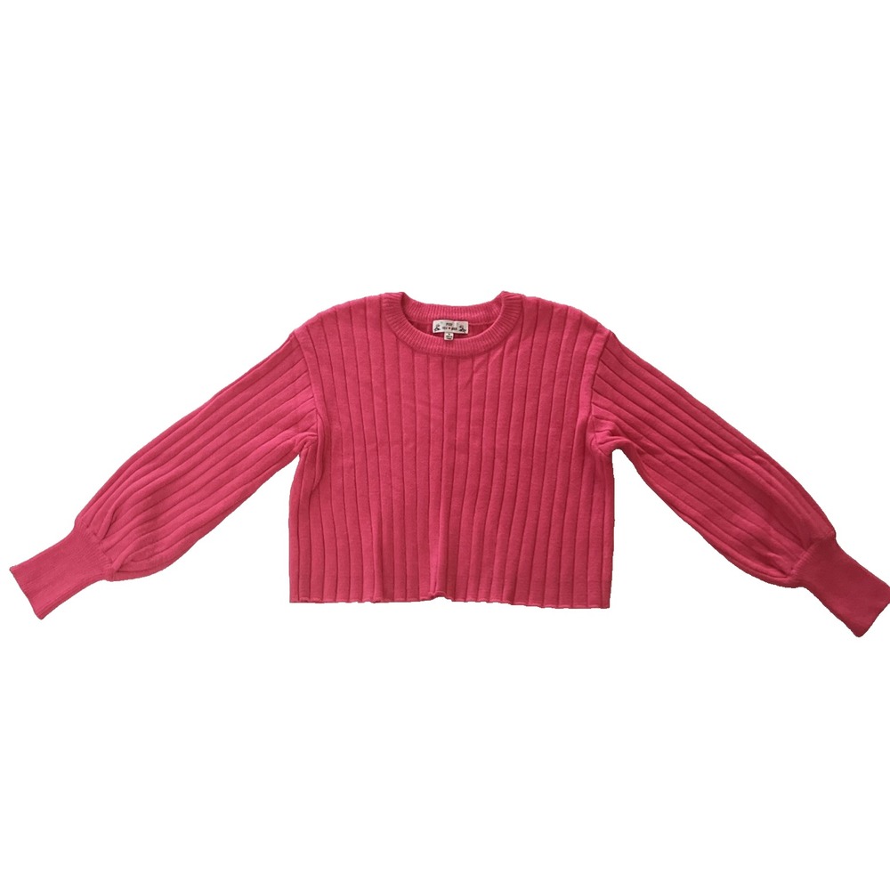 Poof Women's Size M Pink Sweater Long Sleeve Crop Balloon Sleeve Bishop‎ Sleeve
